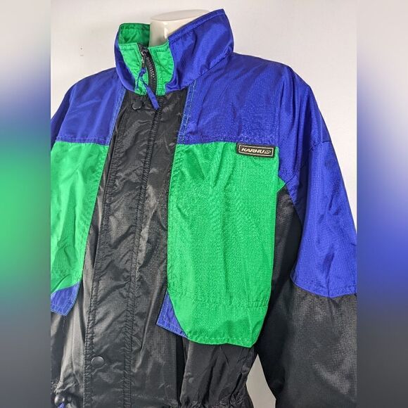 Vintage ski jacket, windbreaker spring breaker 80s 90s black green blue KARHU- M - Picture 4 of 7